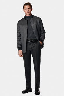 Koyu Antrasit Melanj Yarım Balıkçı Yaka Regular Fit Yün Triko Kazak