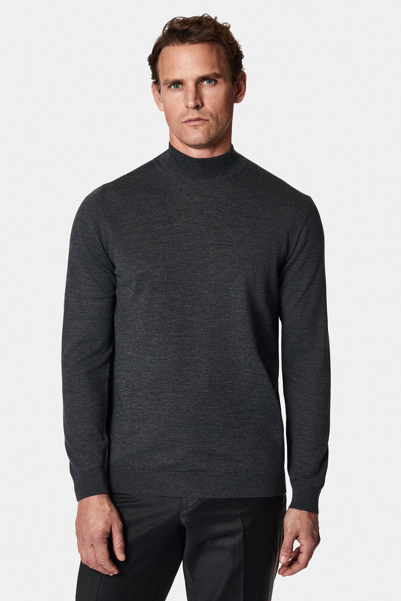Koyu Antrasit Melanj Yarım Balıkçı Yaka Regular Fit Yün Triko Kazak
