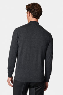 Koyu Antrasit Melanj Yarım Balıkçı Yaka Regular Fit Yün Triko Kazak