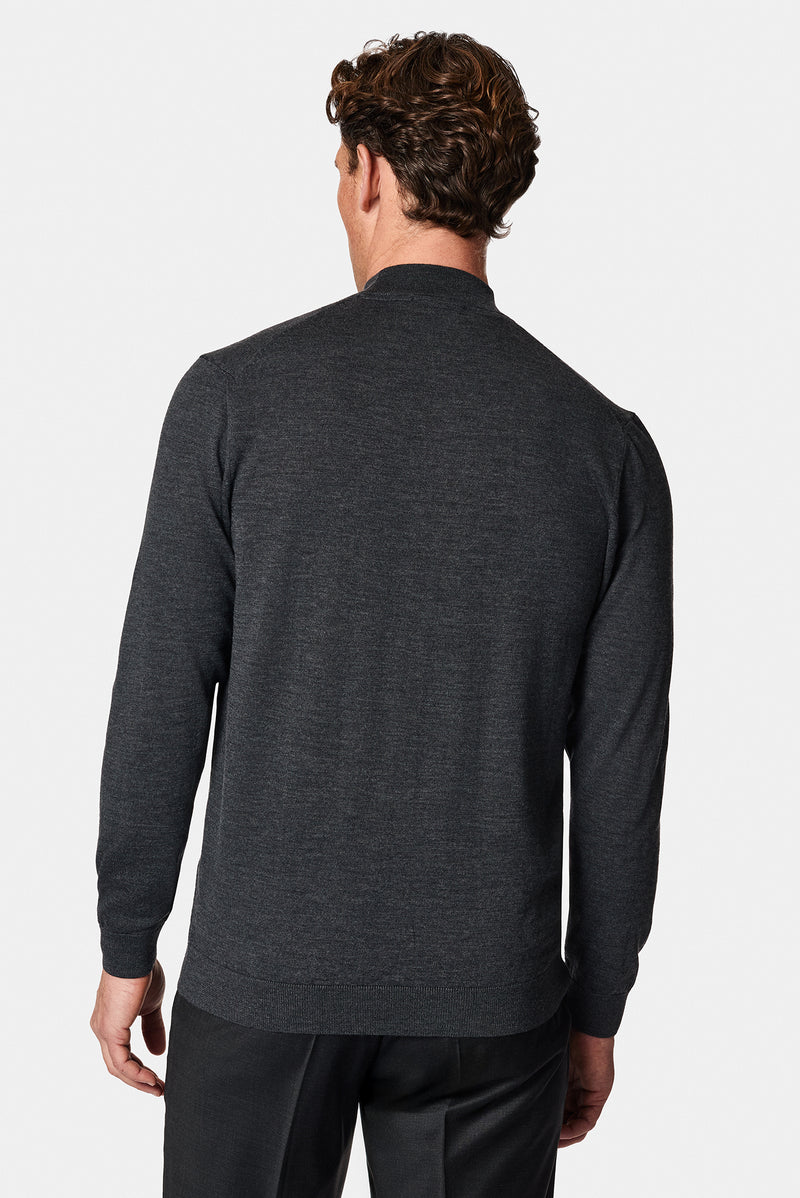 Koyu Antrasit Melanj Yarım Balıkçı Yaka Regular Fit Yün Triko Kazak