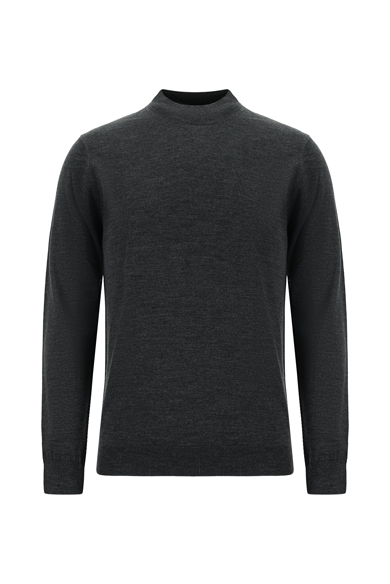 Koyu Antrasit Melanj Yarım Balıkçı Yaka Regular Fit Yün Triko Kazak