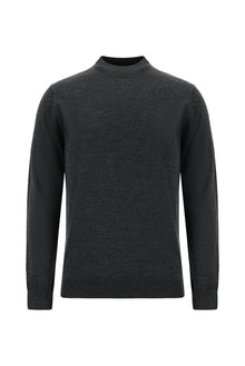 Koyu Antrasit Melanj Yarım Balıkçı Yaka Regular Fit Yün Triko Kazak