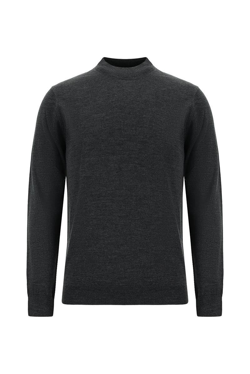 Koyu Antrasit Melanj Yarım Balıkçı Yaka Regular Fit Yün Triko Kazak