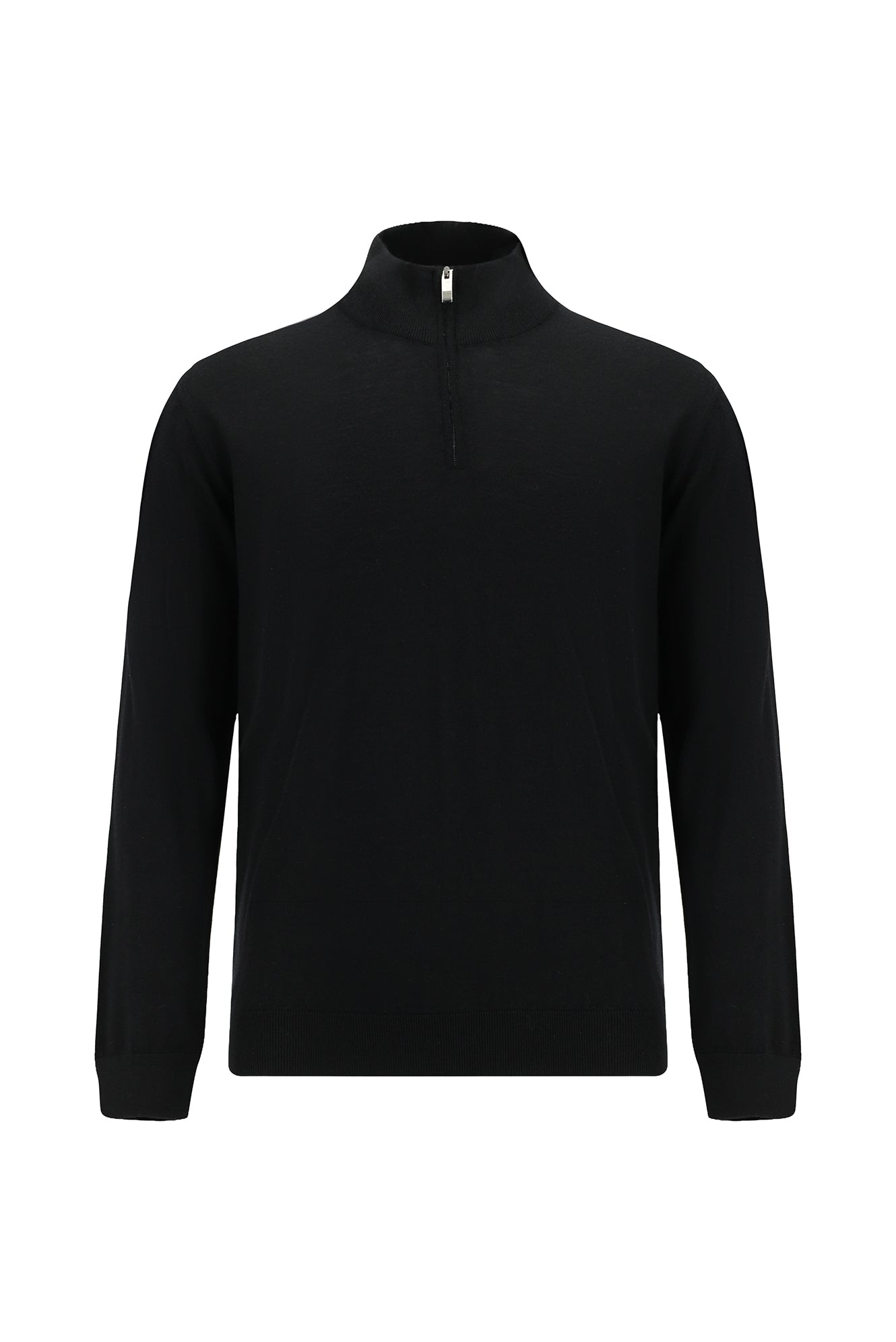 Siyah Yarım Balıkçı Yaka Regular Fit Fermuarlı Pamuklu Kaşmirli Triko Kazak