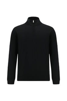 Siyah Yarım Balıkçı Yaka Regular Fit Fermuarlı Pamuklu Kaşmirli Triko Kazak