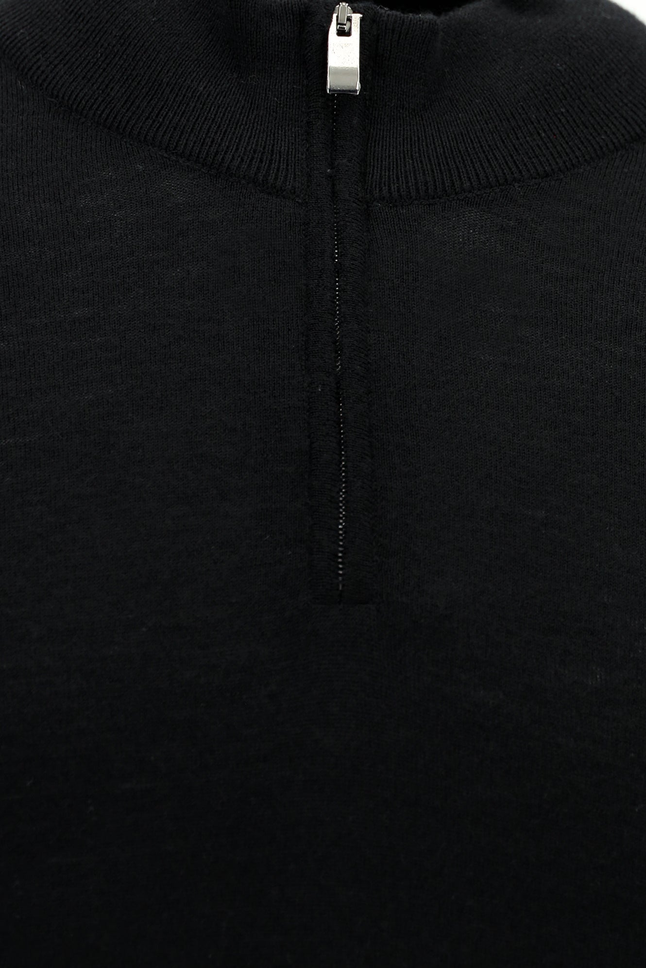 Siyah Yarım Balıkçı Yaka Regular Fit Fermuarlı Pamuklu Kaşmirli Triko Kazak