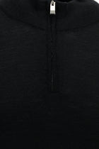 Siyah Yarım Balıkçı Yaka Regular Fit Fermuarlı Pamuklu Kaşmirli Triko Kazak