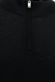 Siyah Yarım Balıkçı Yaka Regular Fit Fermuarlı Pamuklu Kaşmirli Triko Kazak