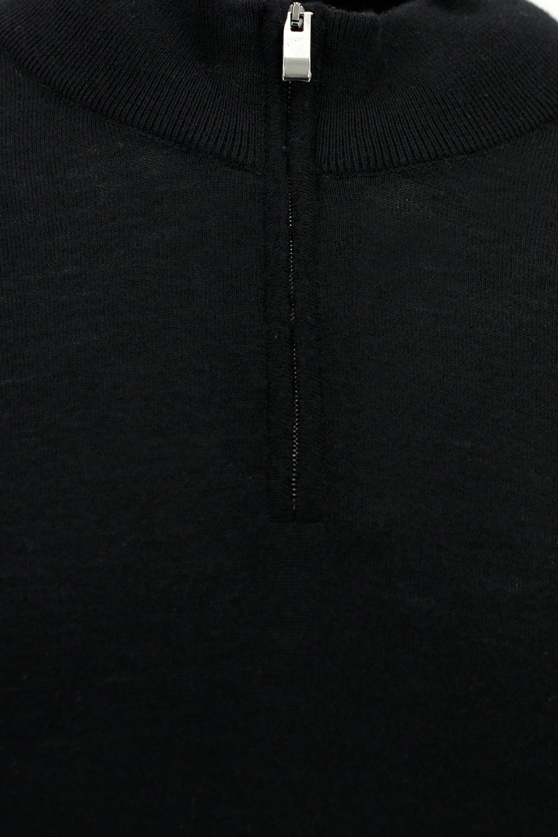 Siyah Yarım Balıkçı Yaka Regular Fit Fermuarlı Pamuklu Kaşmirli Triko Kazak