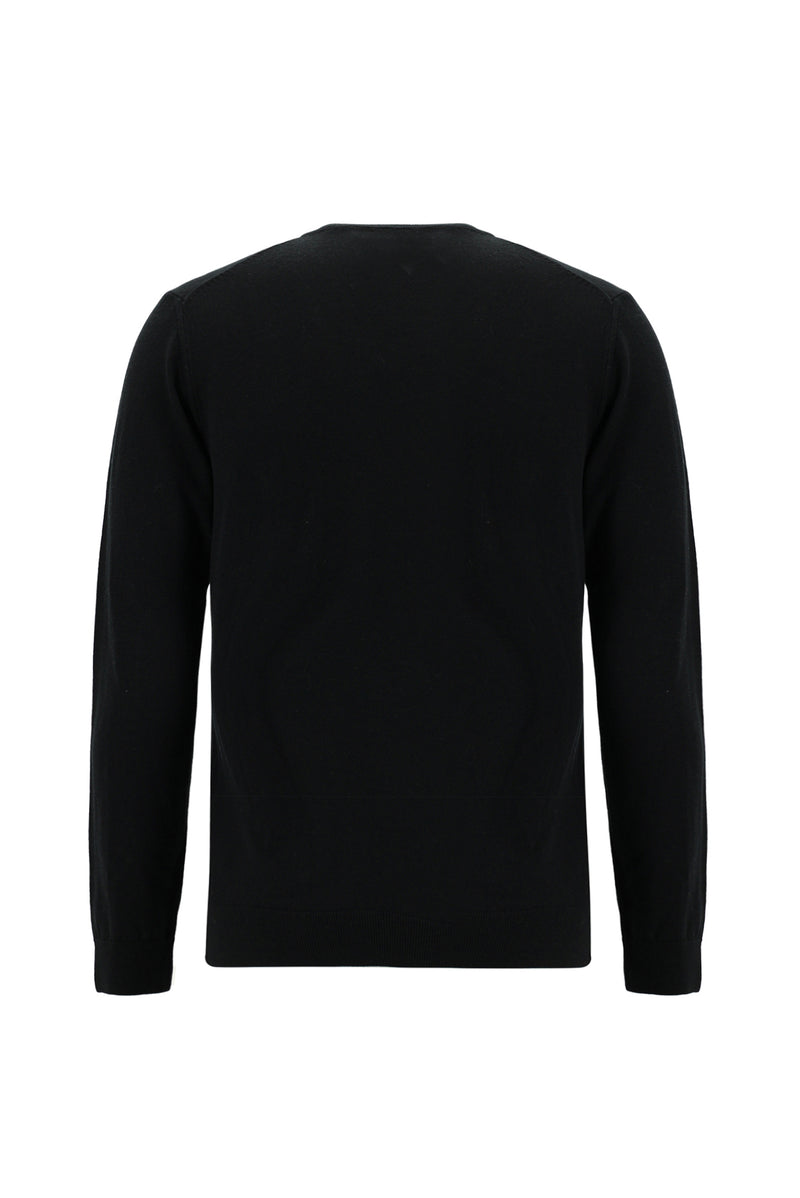 Siyah V Yaka Regular Fit Yün Triko Kazak