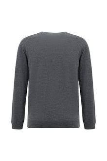 Orta Gri Melanj V Yaka Regular Fit Yün Triko Kazak