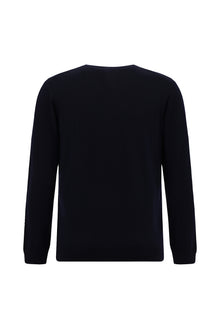 Koyu Lacivert V Yaka Regular Fit Yün Triko Kazak
