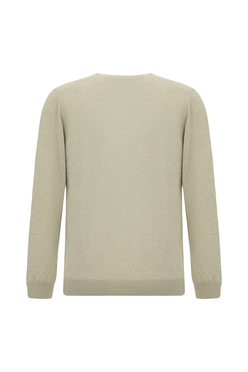 Açık Bej V Yaka Regular Fit Nakışlı Yün Triko Kazak