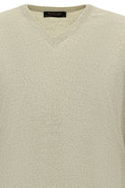 Açık Bej V Yaka Regular Fit Nakışlı Yün Triko Kazak