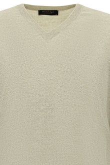 Açık Bej V Yaka Regular Fit Nakışlı Yün Triko Kazak