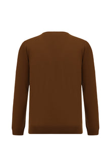 Camel V Yaka Regular Fit Nakışlı Yün Triko Kazak