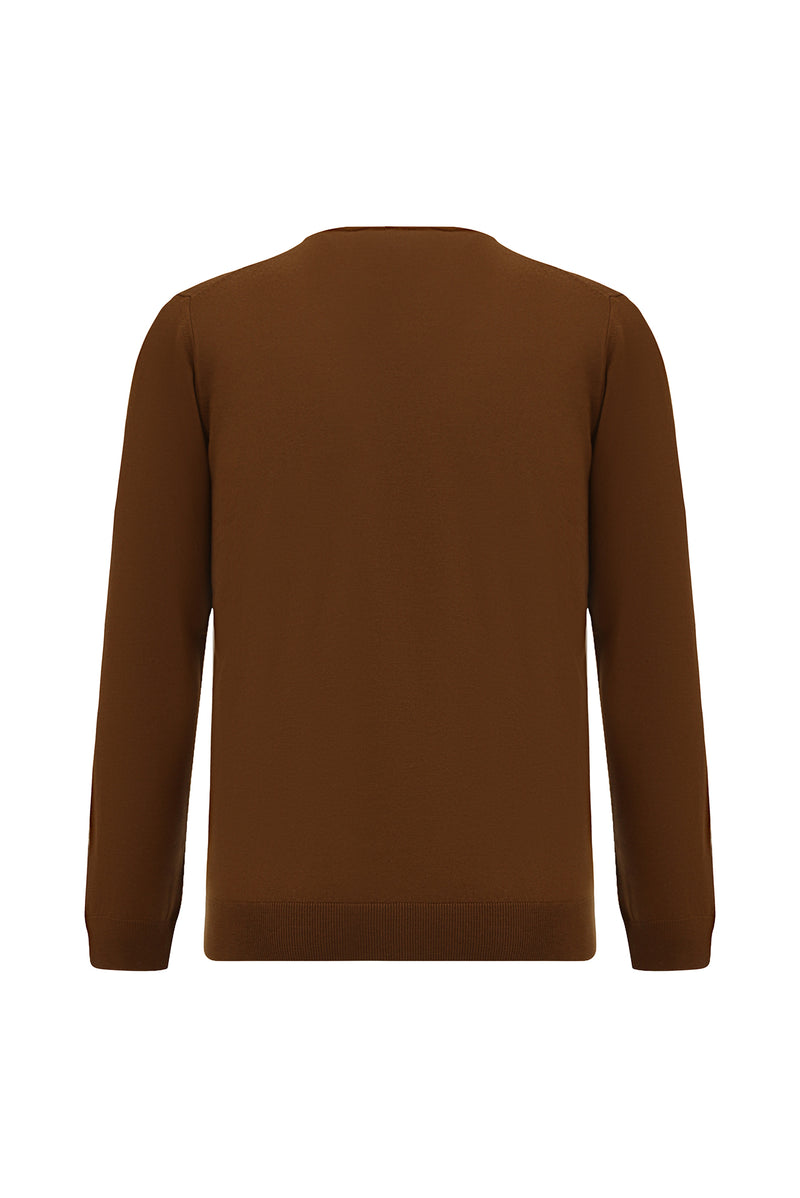 Camel V Yaka Regular Fit Nakışlı Yün Triko Kazak