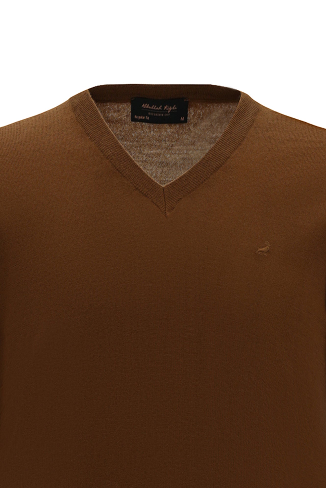 Camel V Yaka Regular Fit Nakışlı Yün Triko Kazak