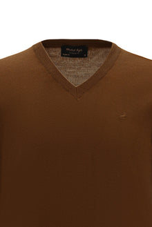 Camel V Yaka Regular Fit Nakışlı Yün Triko Kazak