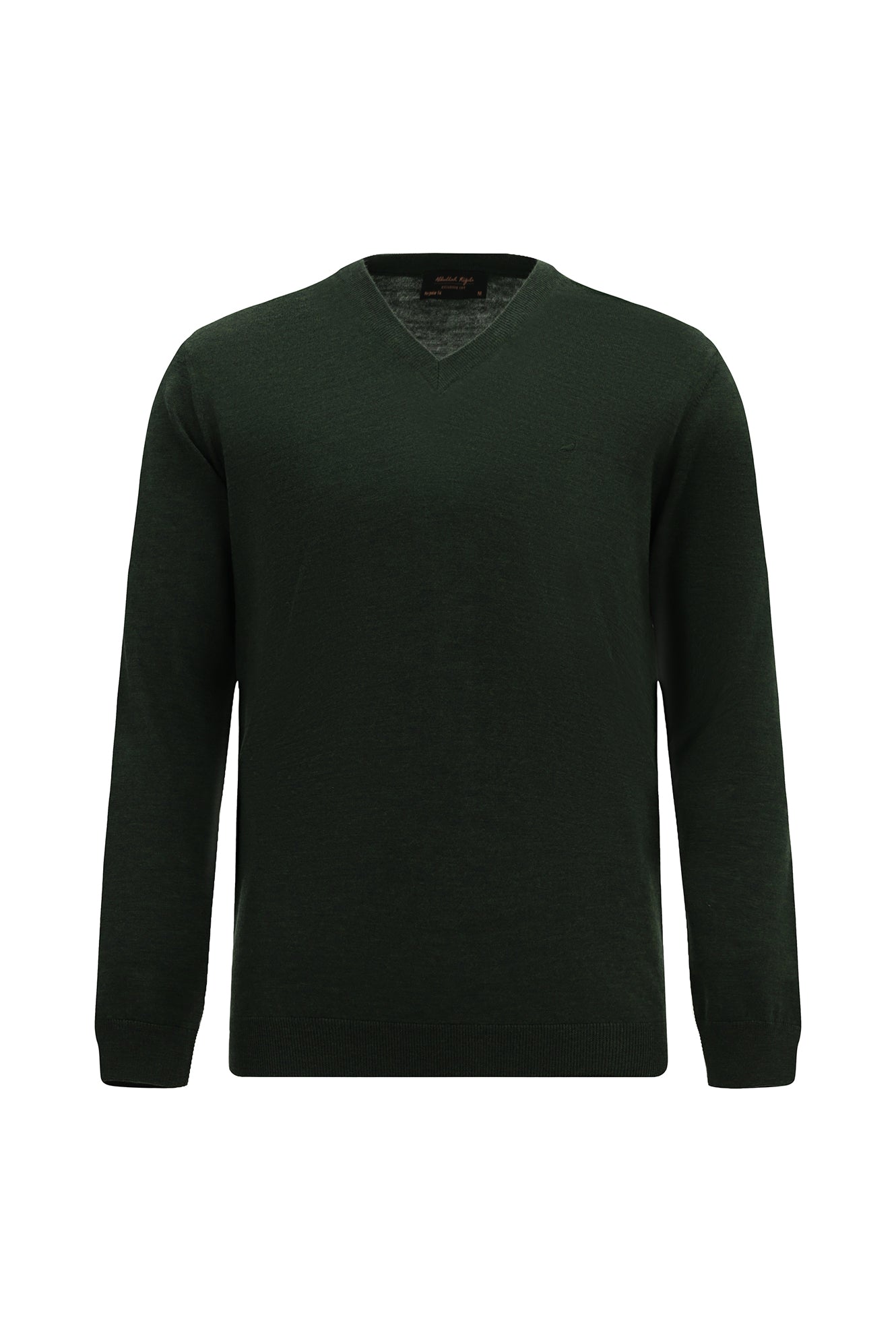Orta Haki V Yaka Regular Fit Nakışlı Yün Triko Kazak