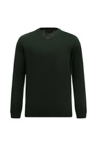 Orta Haki V Yaka Regular Fit Nakışlı Yün Triko Kazak