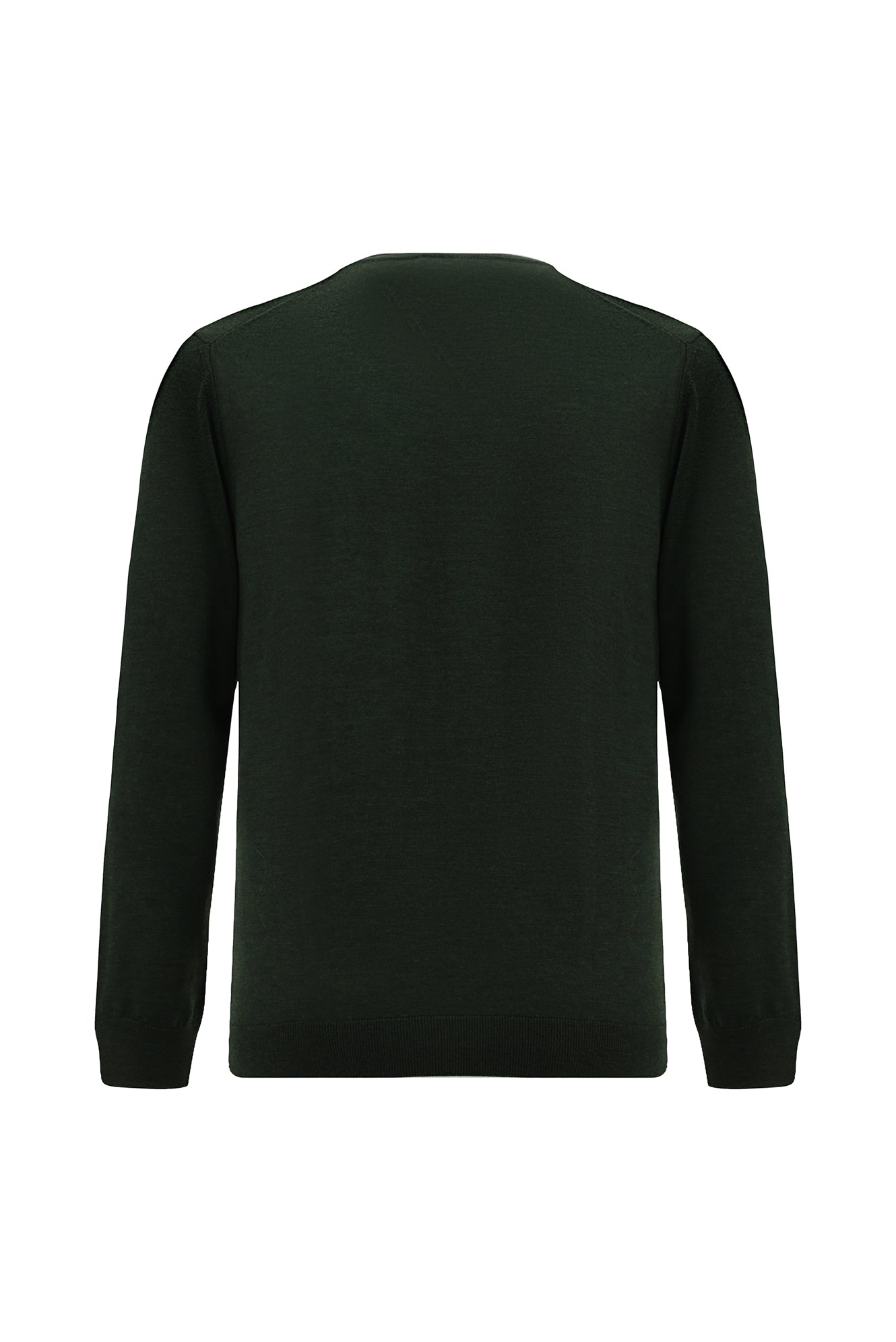 Orta Haki V Yaka Regular Fit Nakışlı Yün Triko Kazak