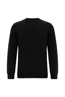 Siyah Bisiklet Yaka Regular Fit Yün Triko Kazak