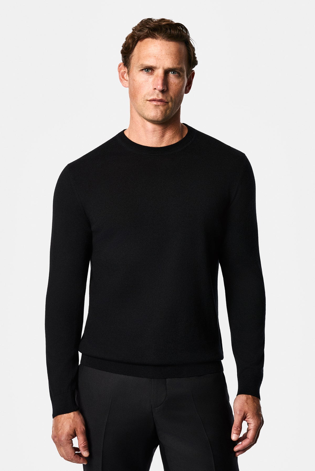 Siyah Bisiklet Yaka Regular Fit %100 Yün Triko Kazak