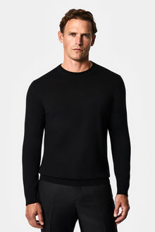 Siyah Bisiklet Yaka Regular Fit %100 Yün Triko Kazak