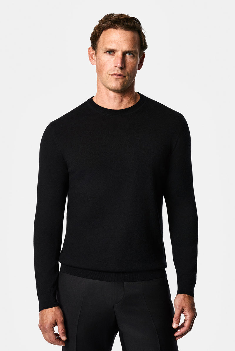 Siyah Bisiklet Yaka Regular Fit %100 Yün Triko Kazak