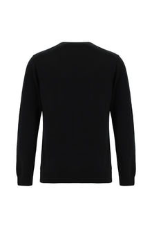 Siyah Bisiklet Yaka Regular Fit Yün Triko Kazak