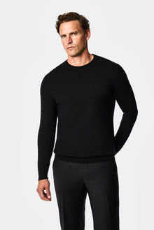 Siyah Bisiklet Yaka Regular Fit %100 Yün Triko Kazak