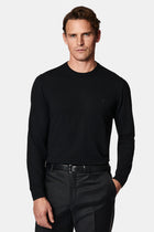 Siyah Bisiklet Yaka Regular Fit Yün Triko Kazak