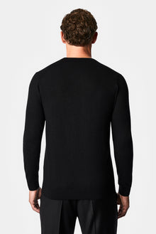Siyah Bisiklet Yaka Regular Fit %100 Yün Triko Kazak