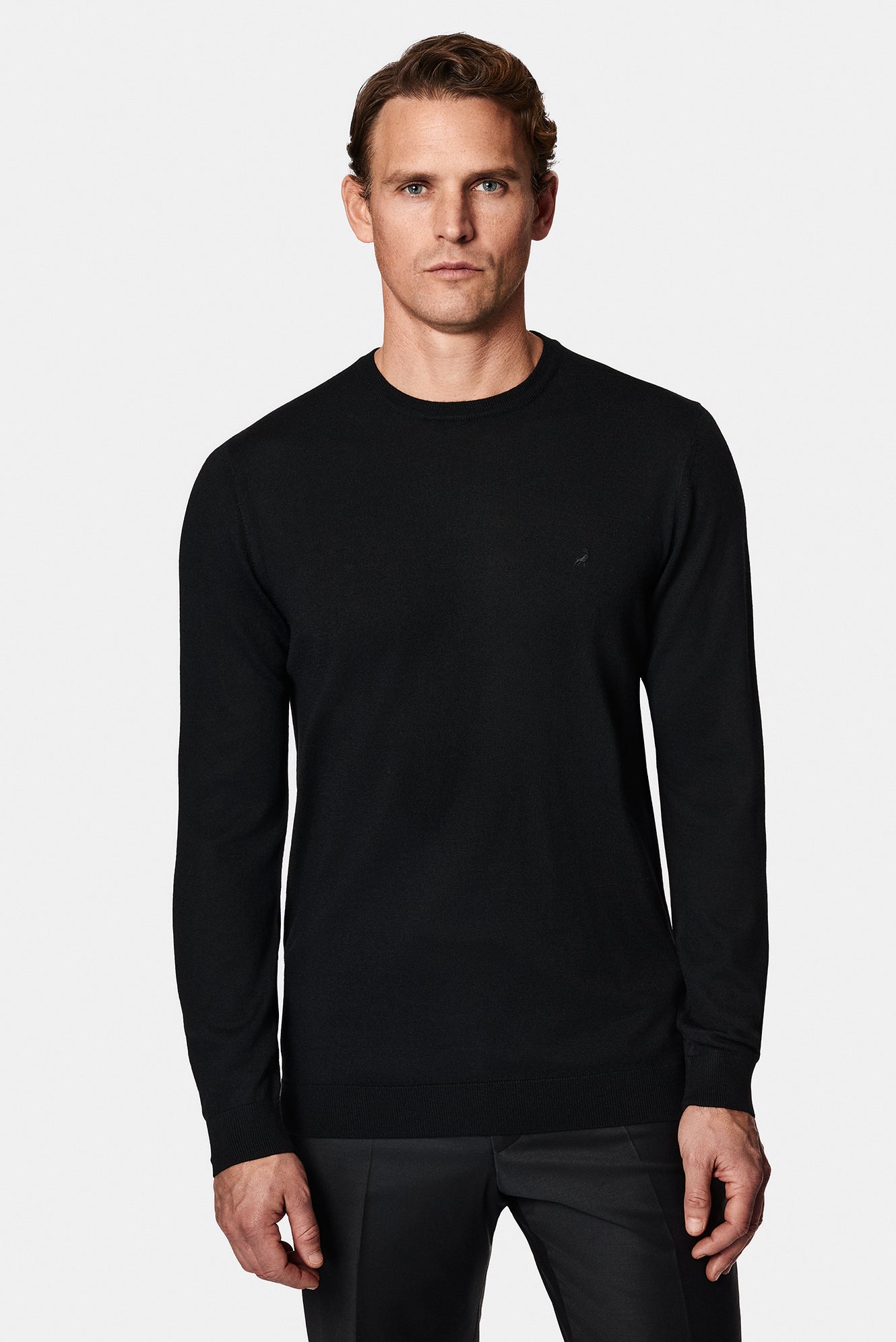 Siyah Bisiklet Yaka Regular Fit Yün Triko Kazak