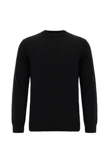 Siyah Bisiklet Yaka Regular Fit Yün Triko Kazak