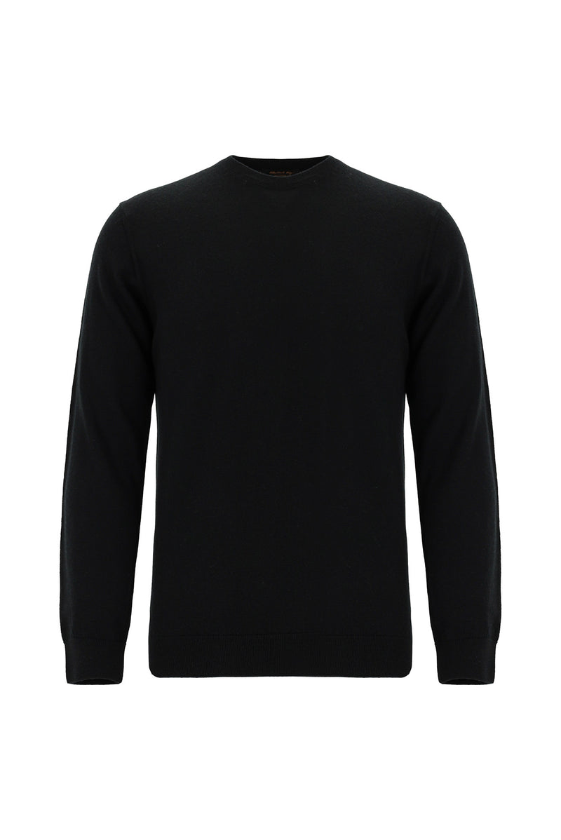 Siyah Bisiklet Yaka Regular Fit Yün Triko Kazak