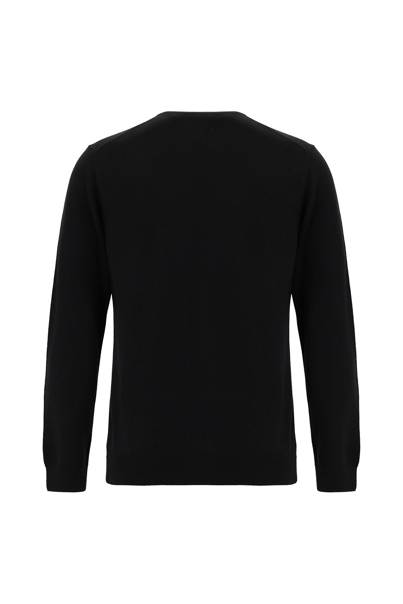 Siyah Bisiklet Yaka Regular Fit Yün Triko Kazak