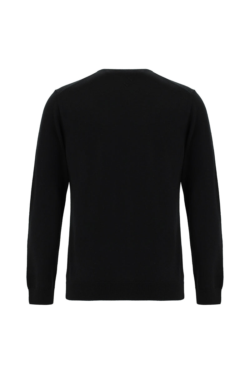 Siyah Bisiklet Yaka Regular Fit Yün Triko Kazak