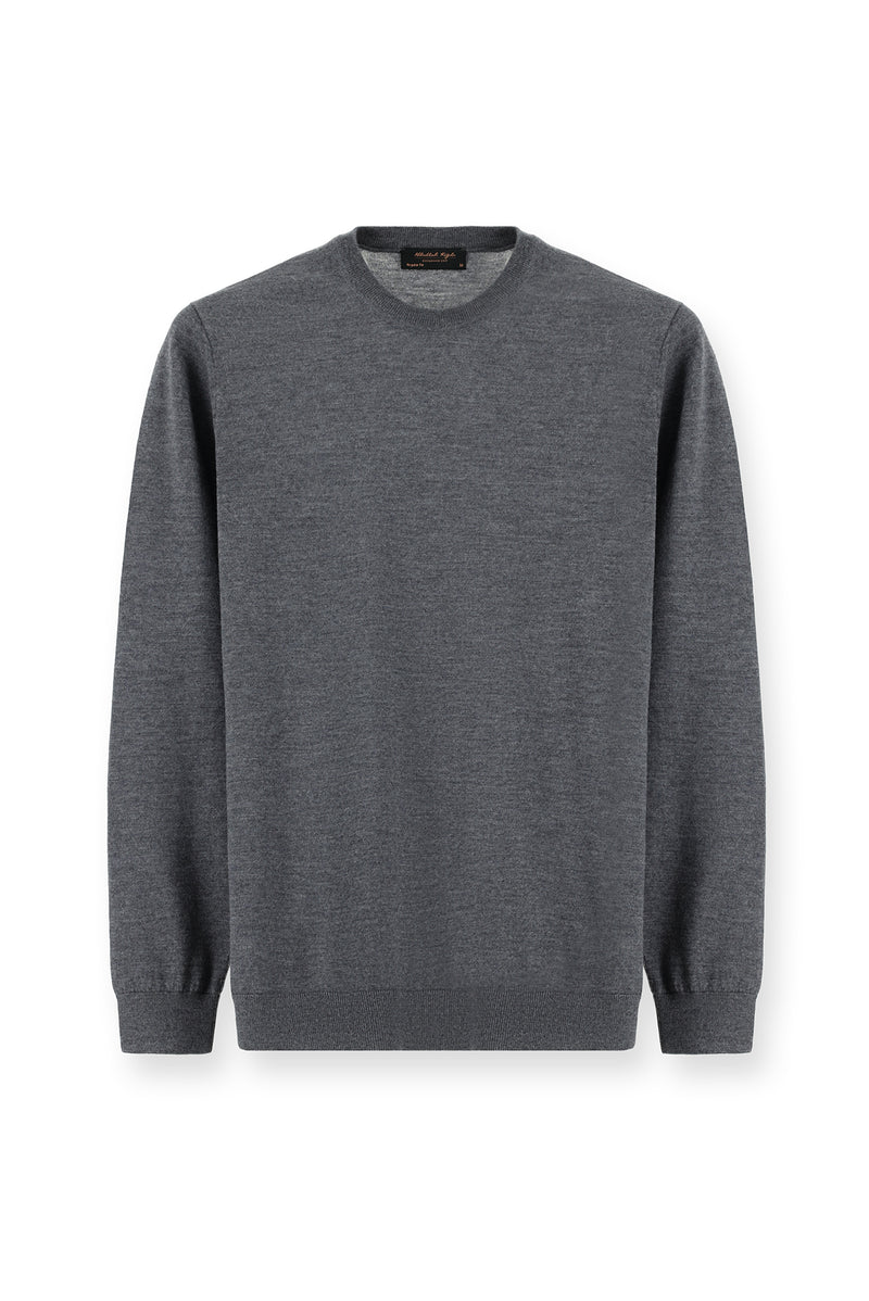Orta Gri Melanj Bisiklet Yaka Regular Fit Yün Triko Kazak-Abdullah Ki??l?