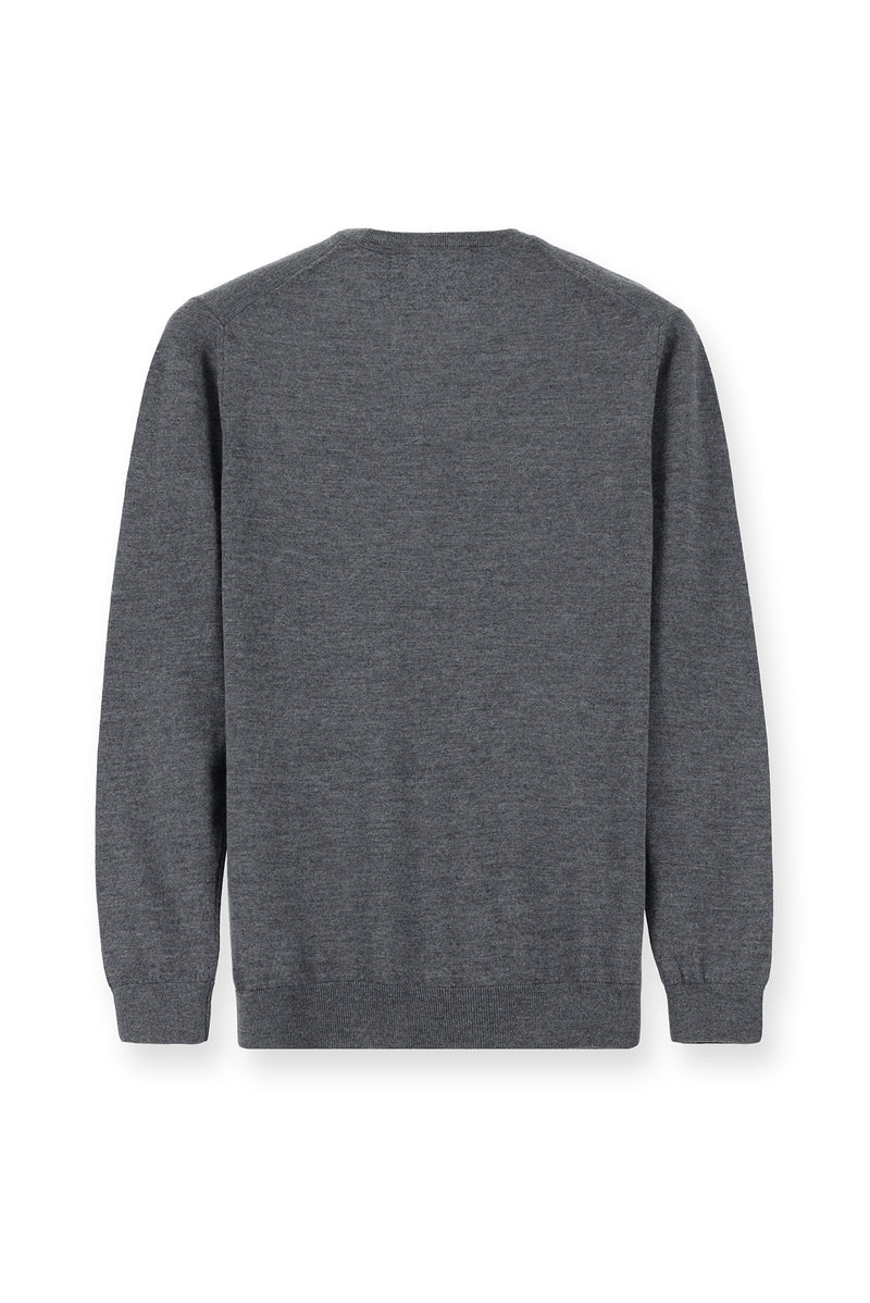 Orta Gri Melanj Bisiklet Yaka Regular Fit Yün Triko Kazak-Abdullah Ki??l?