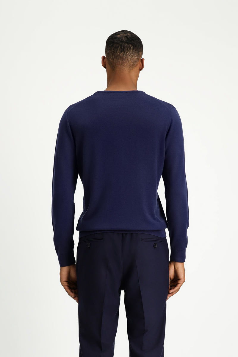 Açık Lacivert Bisiklet Yaka Regular Fit Yün Triko Kazak