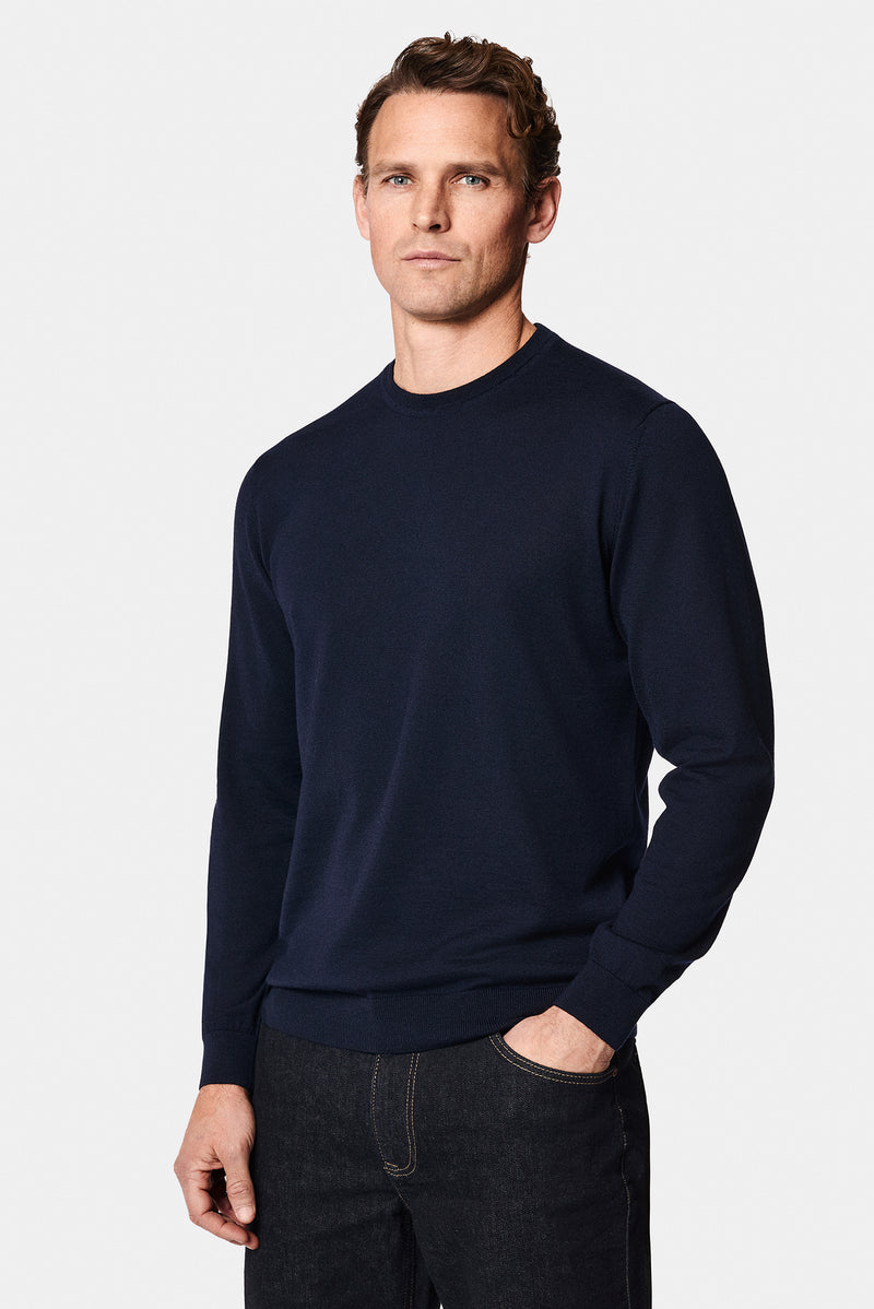 Koyu Lacivert Bisiklet Yaka Regular Fit Yün Triko Kazak