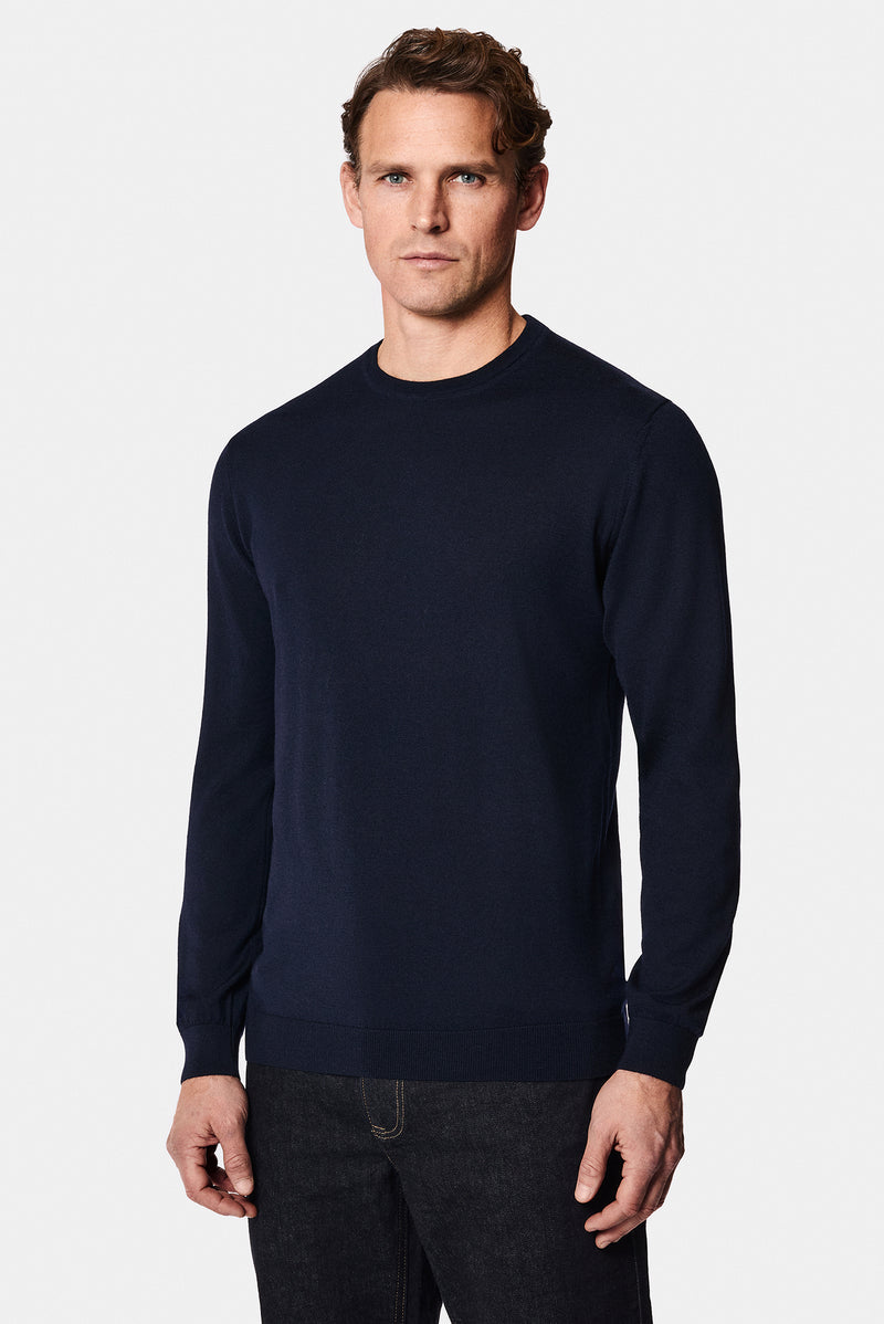 Koyu Lacivert Bisiklet Yaka Regular Fit Yün Triko Kazak