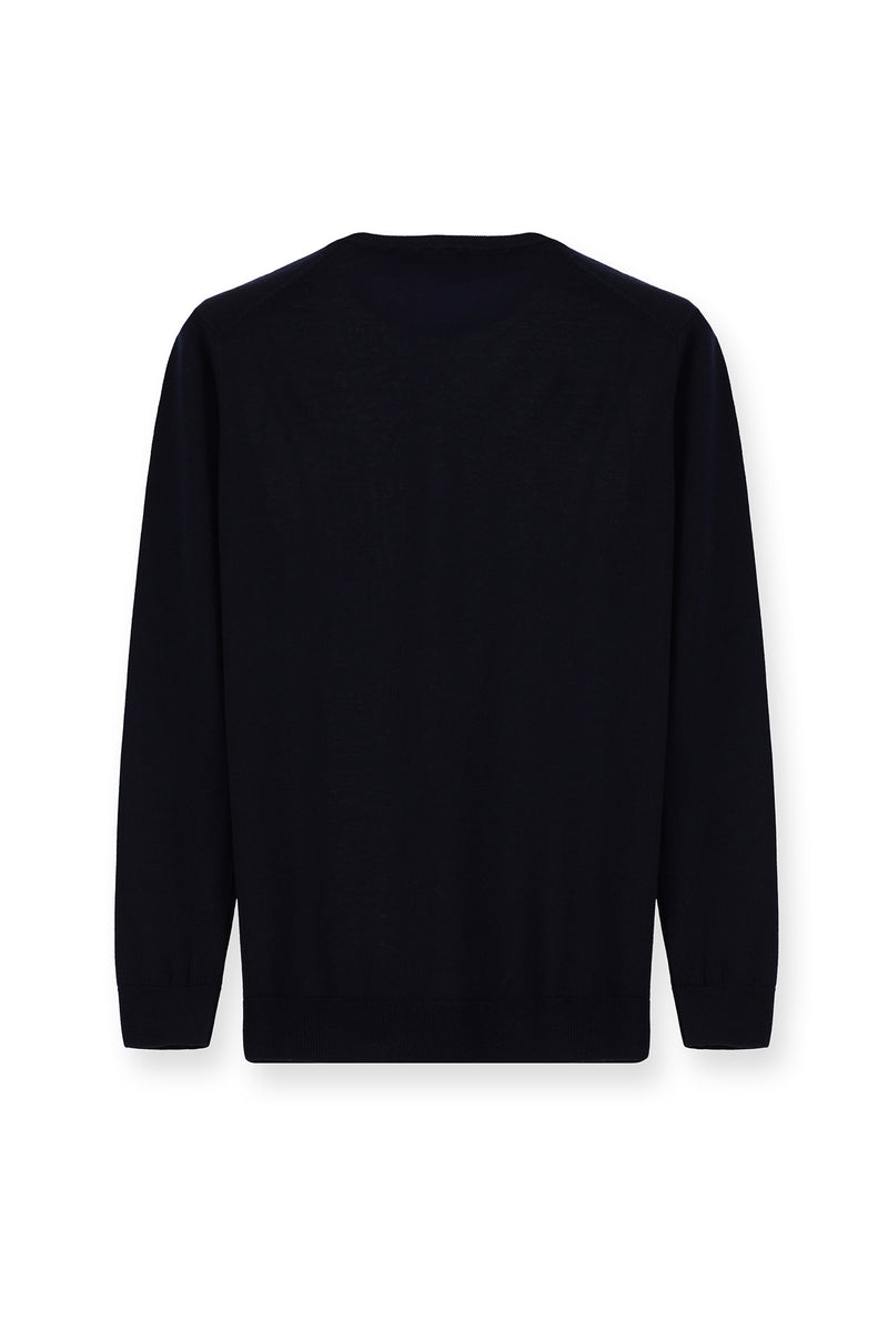 Koyu Lacivert Bisiklet Yaka Regular Fit Yün Triko Kazak