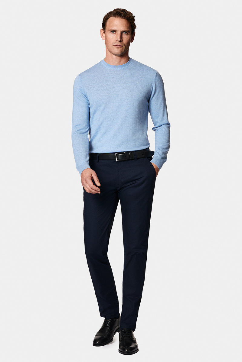 Açık Mavi Bisiklet Yaka Regular Fit Yün Triko Kazak