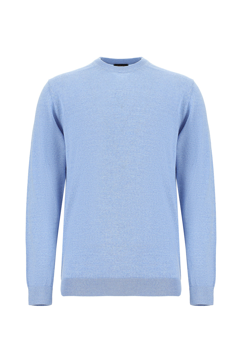 Açık Mavi Bisiklet Yaka Regular Fit Yün Triko Kazak