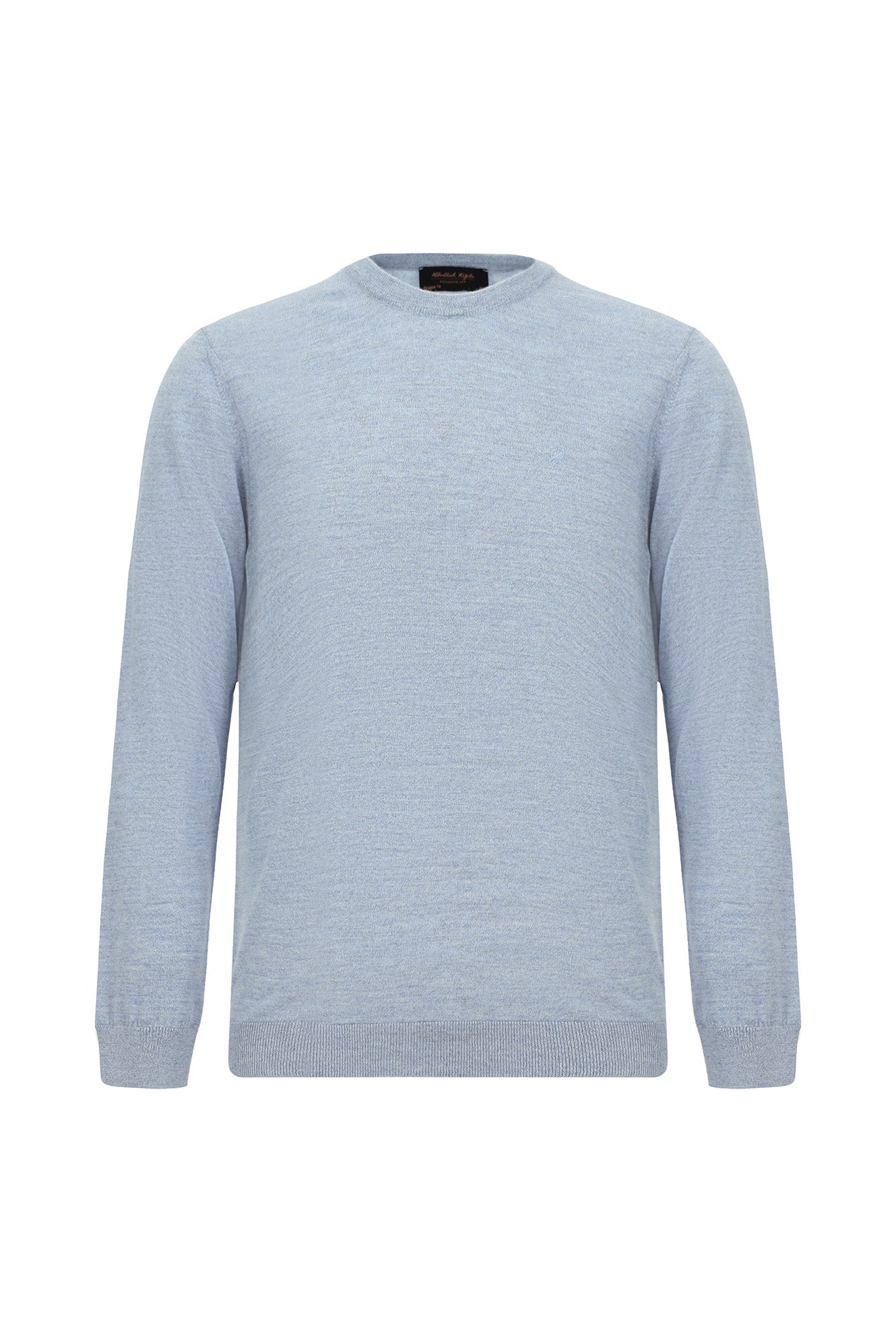 Açık Mavi Melanj Bisiklet Yaka Regular Fit Yün Triko Kazak