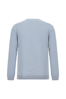 Açık Mavi Melanj Bisiklet Yaka Regular Fit Yün Triko Kazak
