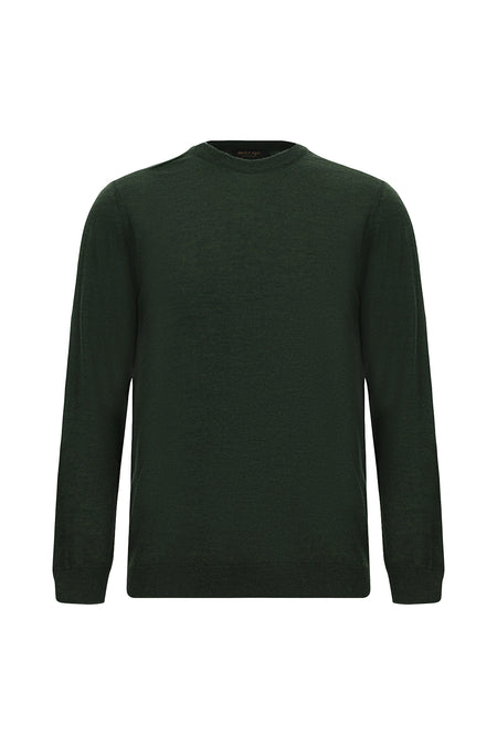 Orta Haki Bisiklet Yaka Regular Fit Yün Triko Kazak